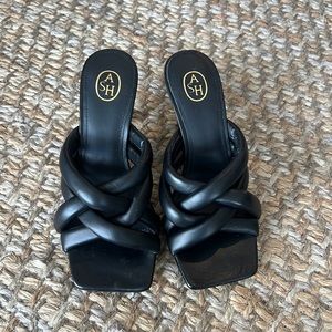 ASH Women's Black Mina Puff Leather Square Toe Sandal Heel